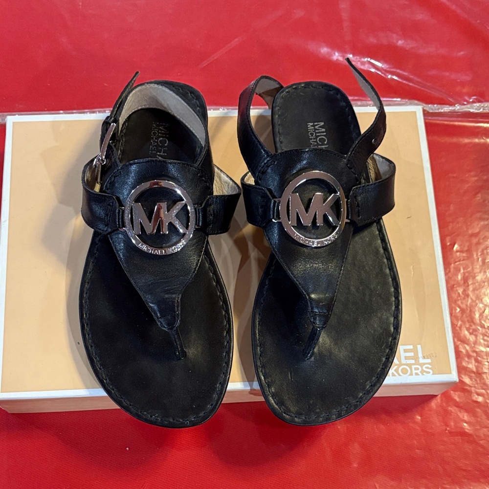 Michael Kors Black Leather Sandals with MK Logo
